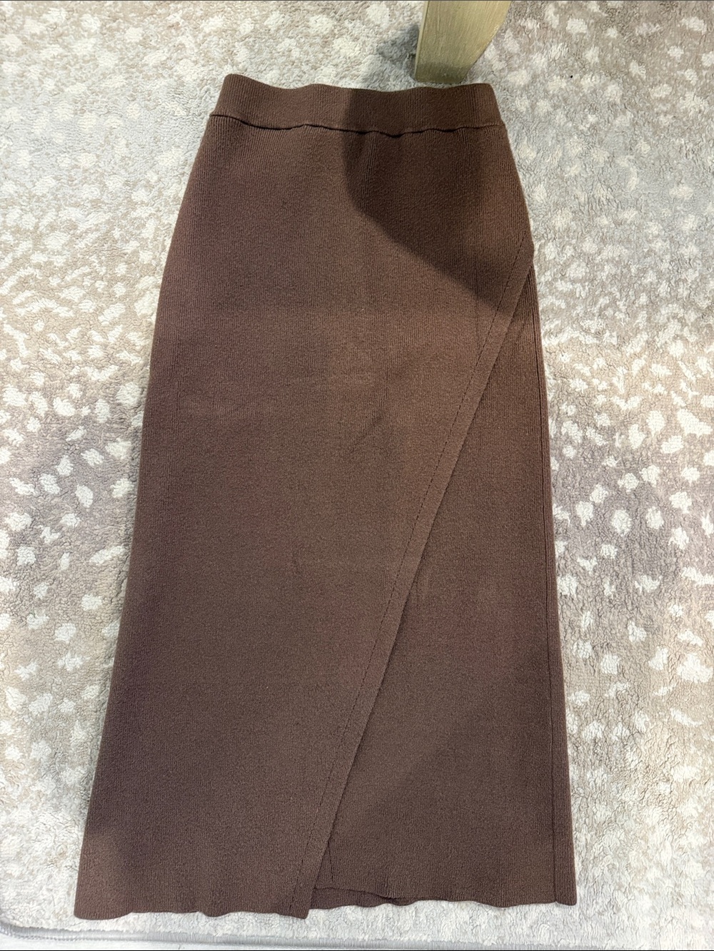 Zara Chocolate Brown Wrap-Detail Knit Midi Skirt